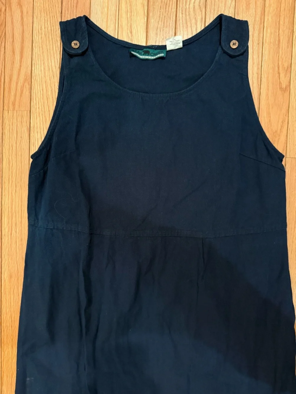 Navy Maxi Overall Dress Button Straps Size XL Cottage modest - Picture 4 of 6